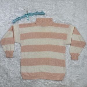 Striped Turtleneck Sweater in Soft Pink and Cream